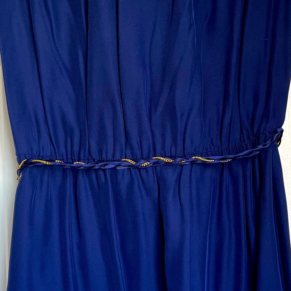 Karina Grimaldi - Silk Blouson Strapless Mini Dress Braided Gold Chain Belt XS - Picture 7 of 12